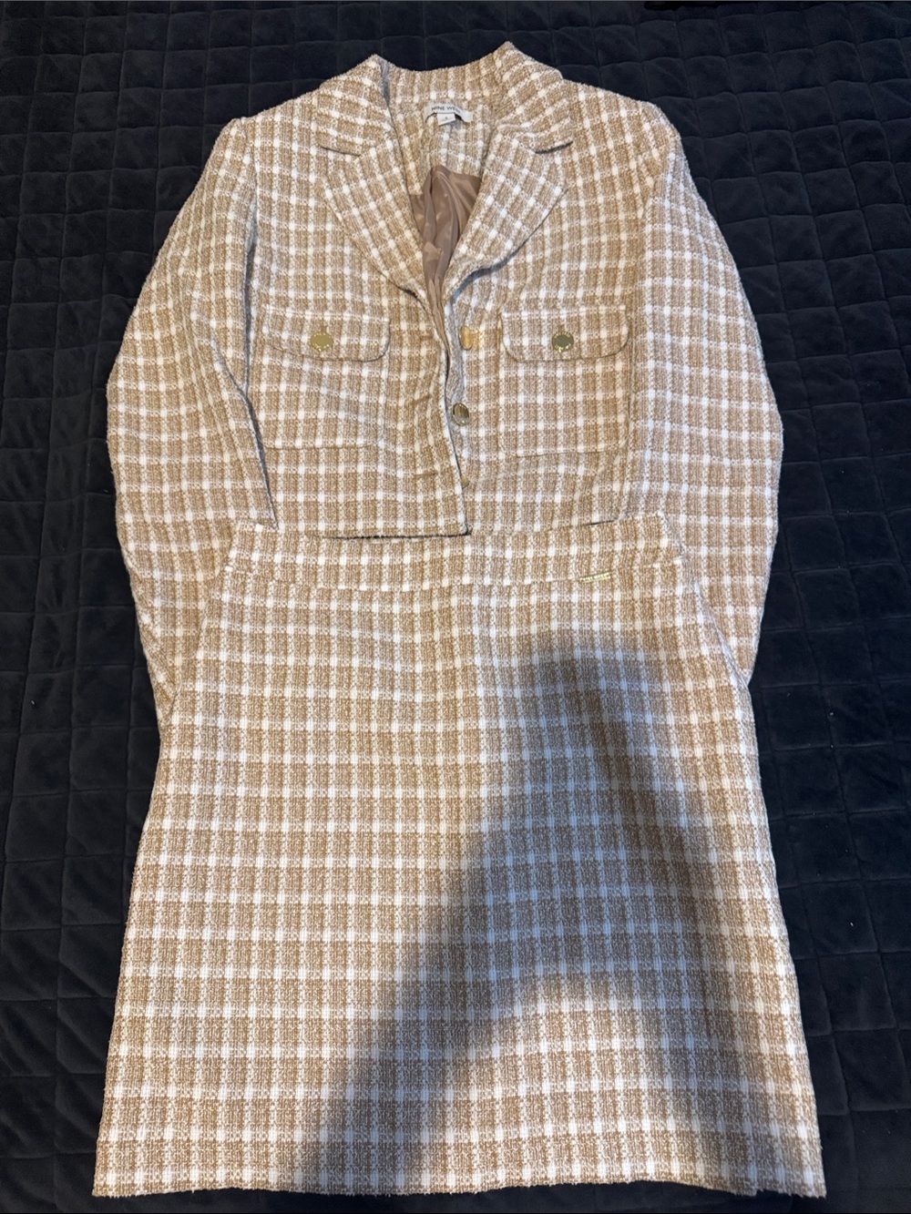 Women’s Tweed Two-Piece Dress Set in Beige and White